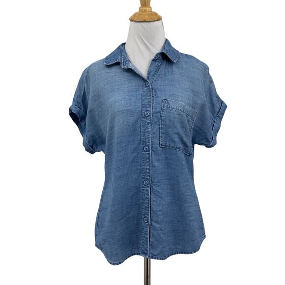 Cloth & Stone Shirt Womens XS Extra Small Blue Chambray Button Up Cuffed Sleeve - Picture 1 of 12